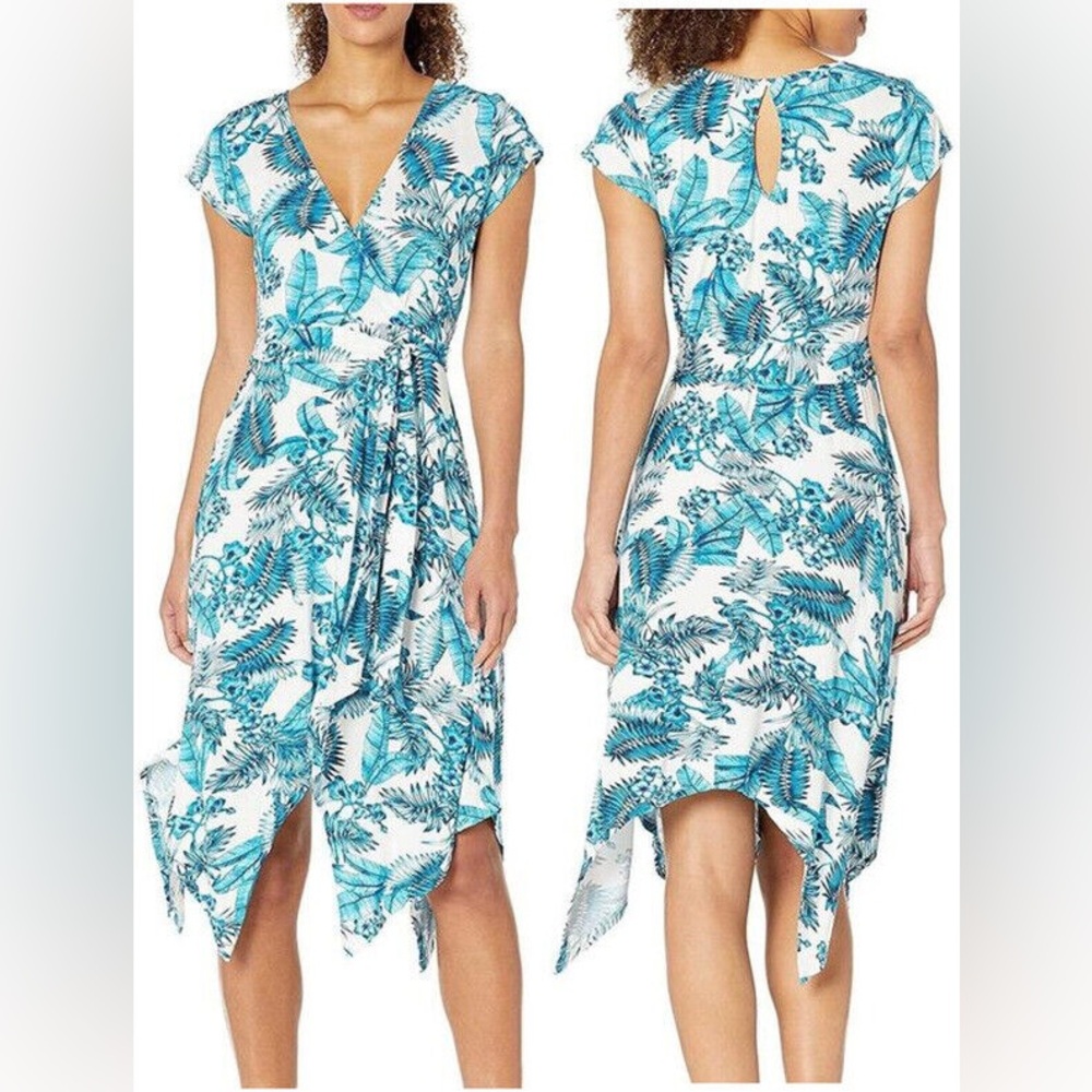 NWOT La Blanca Tropical Blue and White Dress